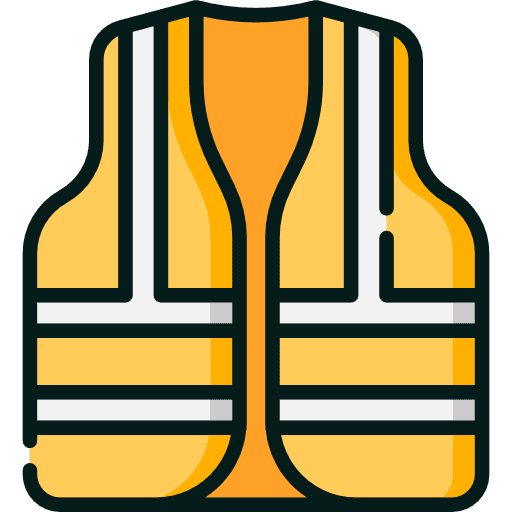 Construction safety vest with reflective stripes for site safety.