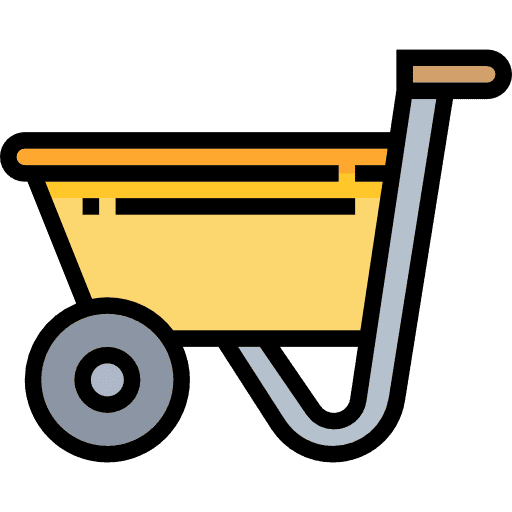 Yellow construction wheelbarrow used in building and renovation work.