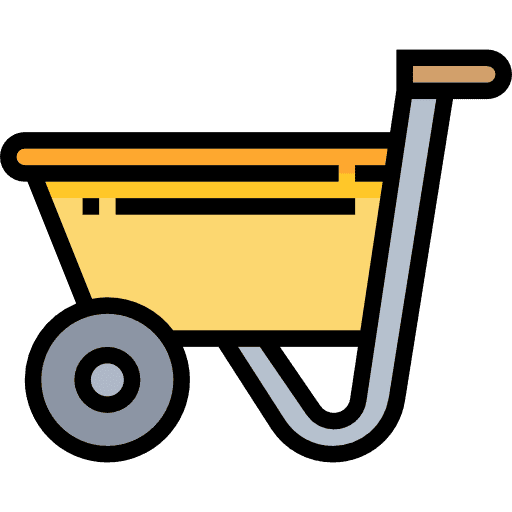 Yellow construction wheelbarrow used in building and renovation work.