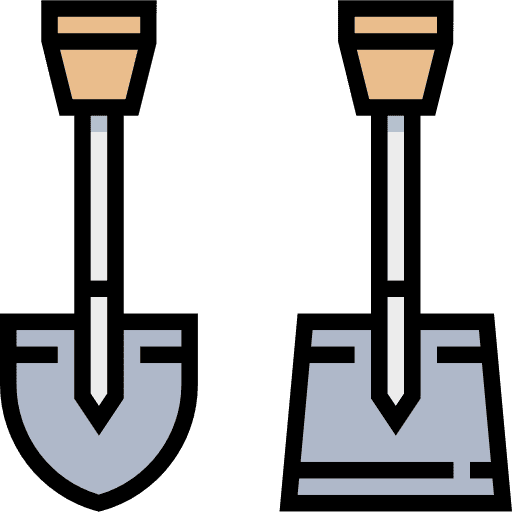 Two construction shovels with wooden handles and metal blades for excavation work.