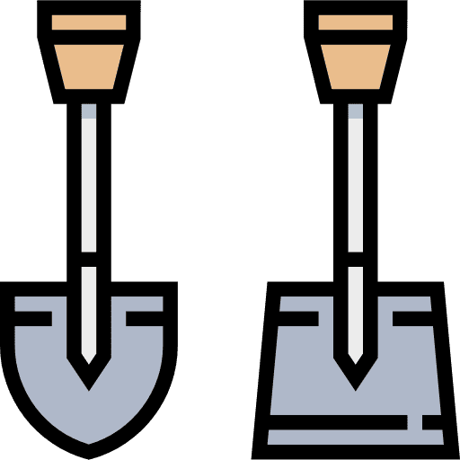 Two construction shovels with wooden handles and metal blades for excavation work.